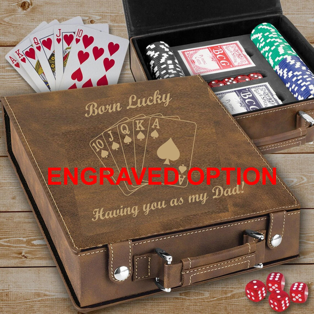 Born Lucky Dad Personalized Poker Set, Gift for Dad, Father’s Day Gift, Custom Poker Set from Son or Daughter, Poker Gift Set for Men