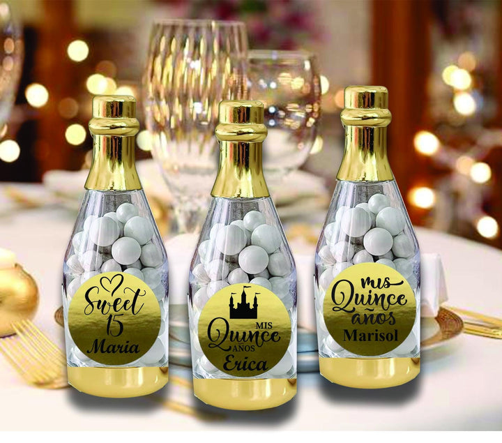 Custom Quinceañera Candy Container Favors, Sweet 15 Party Favor, Champagne Bottle Candy Holder, Mis Quince Años Personalized Favor, Tiara