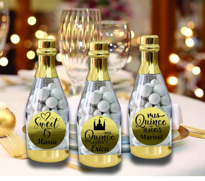 Custom Quinceañera Candy Container Favors, Sweet 15 Party Favor, Champagne Bottle Candy Holder, Mis Quince Años Personalized Favor, Tiara