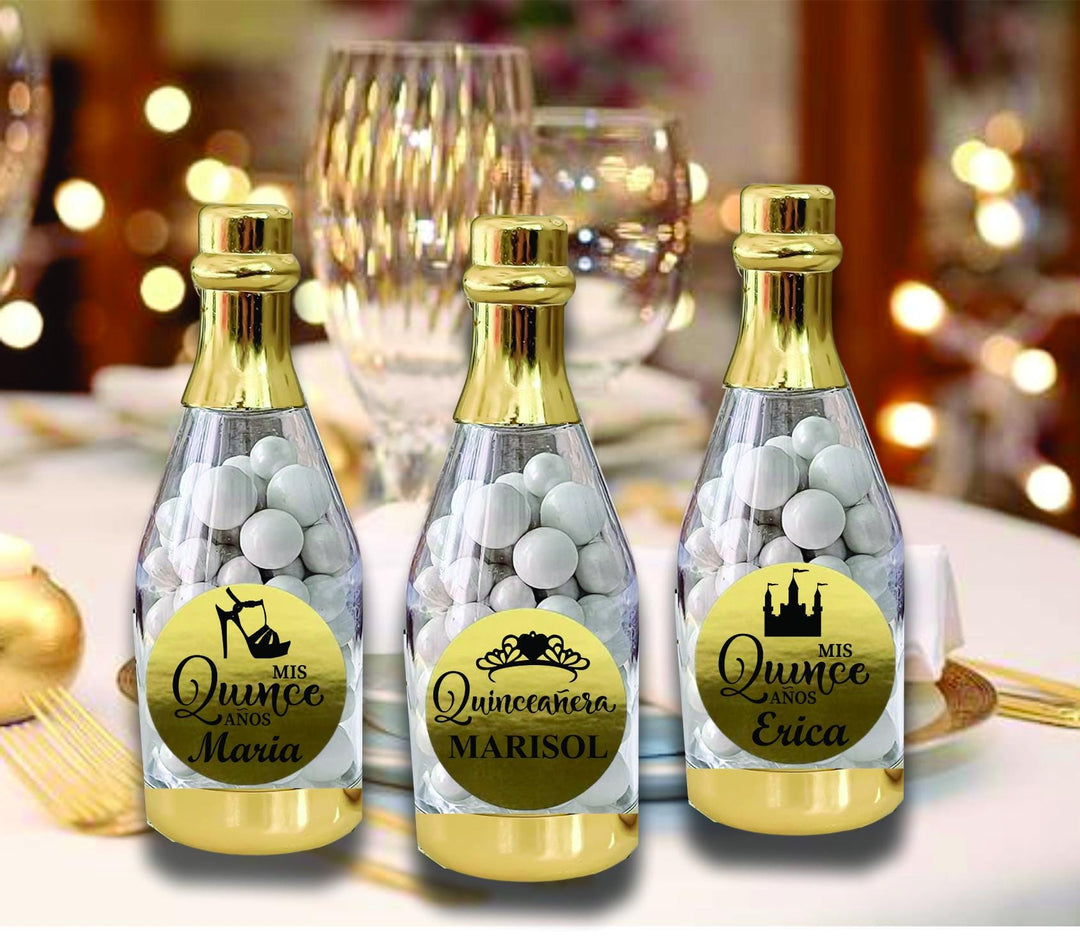 Custom Quinceañera Candy Container Favors, Sweet 15 Party Favor, Champagne Bottle Candy Holder, Mis Quince Años Personalized Favor, Tiara
