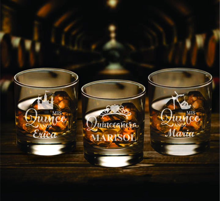 Quinceañera Whiskey Glass Party Favors - Sweet 15 Princess Party - Gifts for Guests - Mis Quince Años Personalized Favor - Keepsake Gifts