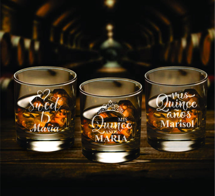 Quinceañera Whiskey Glass Party Favors - Sweet 15 Princess Party - Gifts for Guests - Mis Quince Años Personalized Favor - Keepsake Gifts