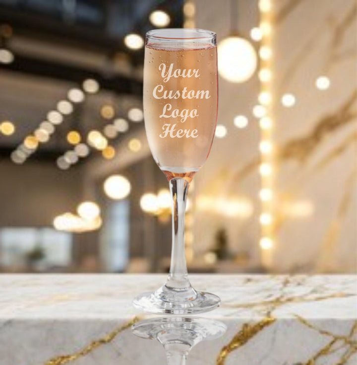 Custom Logo Champagne Flutes, Personalized Engraved Champagne Glasses, Corporate Logo Gifts, Company Holiday Party, Business Bulk Orders