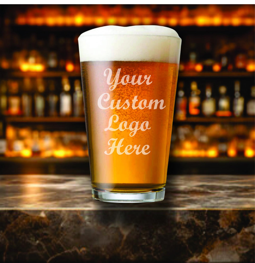 Custom Logo Pint Beer Glasses, Personalized Engraved Glass Corporate Gifts, Company Holiday Party Gifts, Business Branding, Bulk Orders