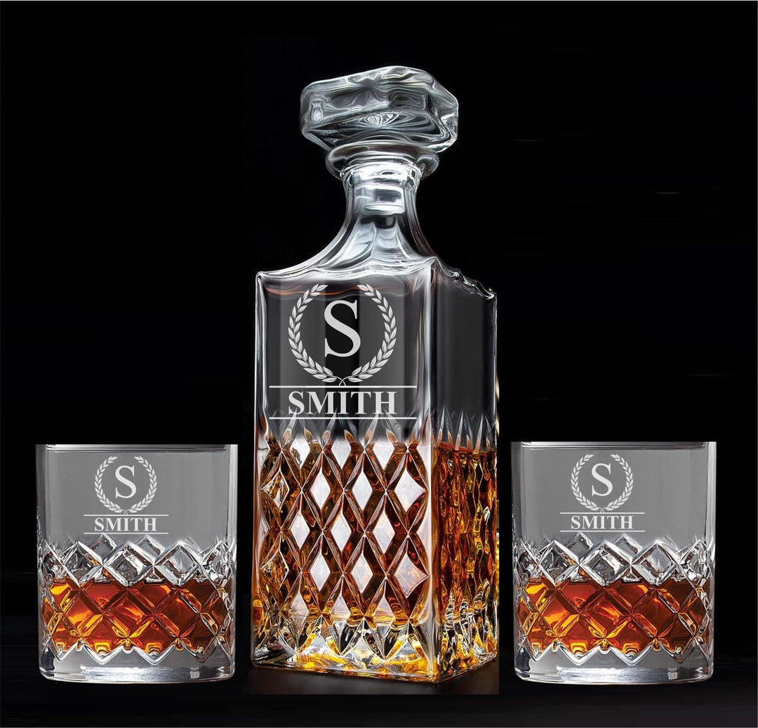 Whiskey Decanter - Bourbon Rock Glasses - Personalized Birthday Gift - Dad - Barware Gifts for Men