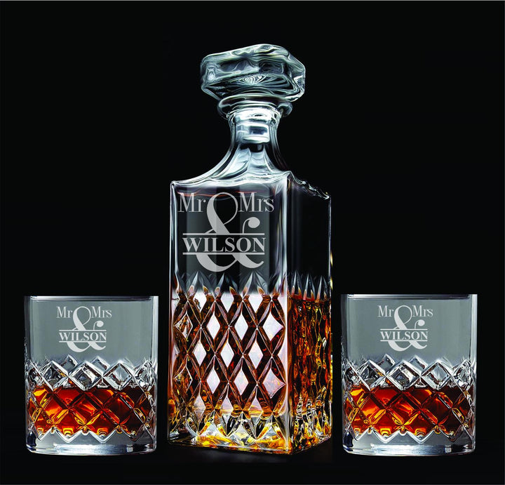 Engraved Whiskey Decanter Set - Bourbon Glass - Personalized Gifts for Men -