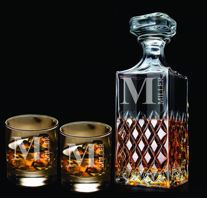 Personalized Whiskey Decanter with Engraved Rocks Glass - Customized Gift for Men and Husbands