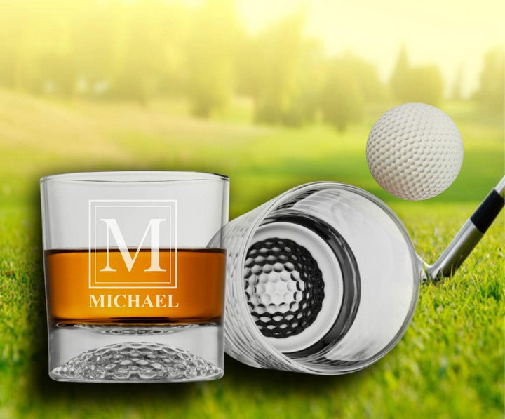 Christmas Golf Whiskey Decanter Set with Embossed Golf Ball Topper & Personalized Glasses – Laser Engraved Gift for Golfers