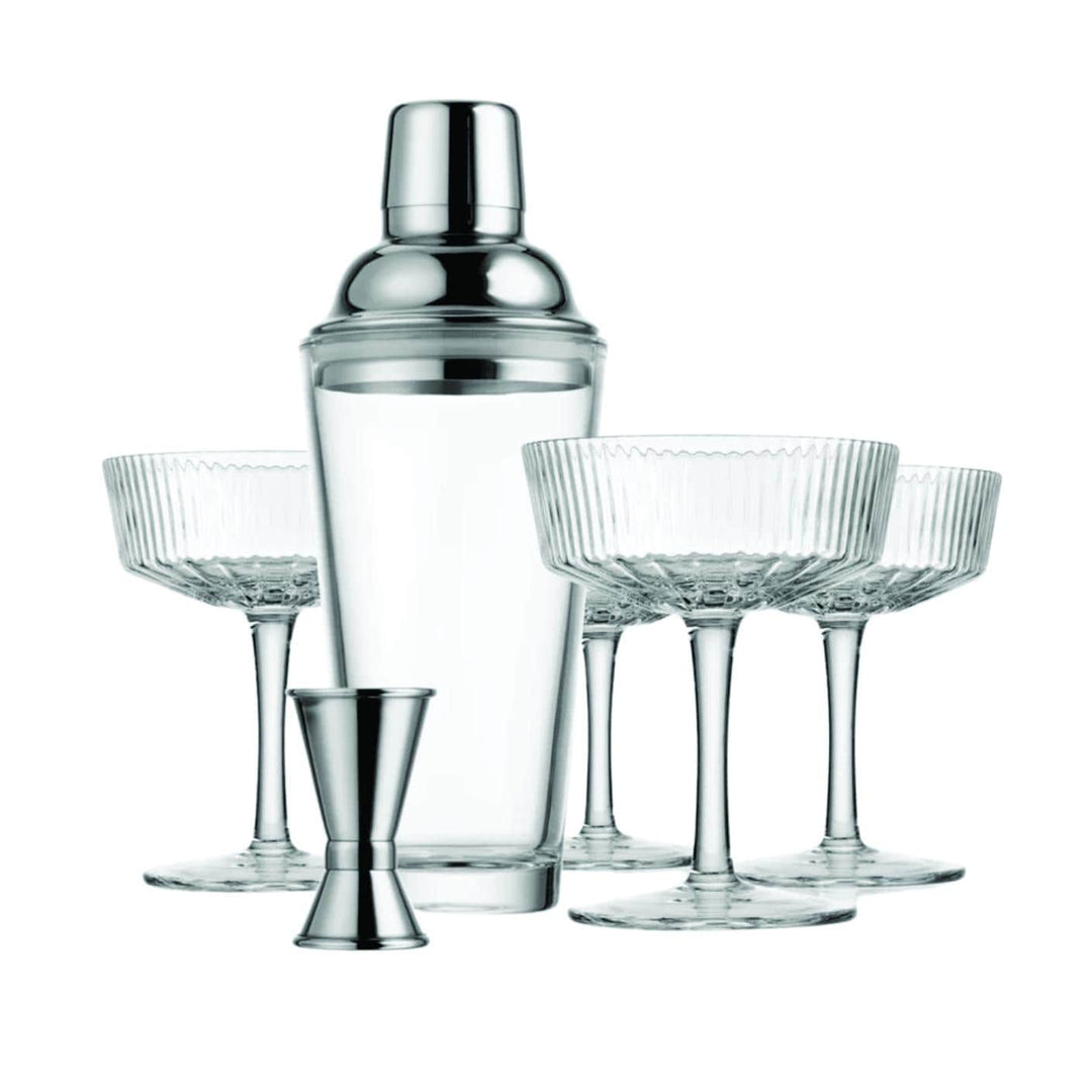 Personalized Cocktail Shaker Set – 6-Piece Crystal Martini Glasses, Shaker & Jigger, Wedding Shower or Engagement Gift