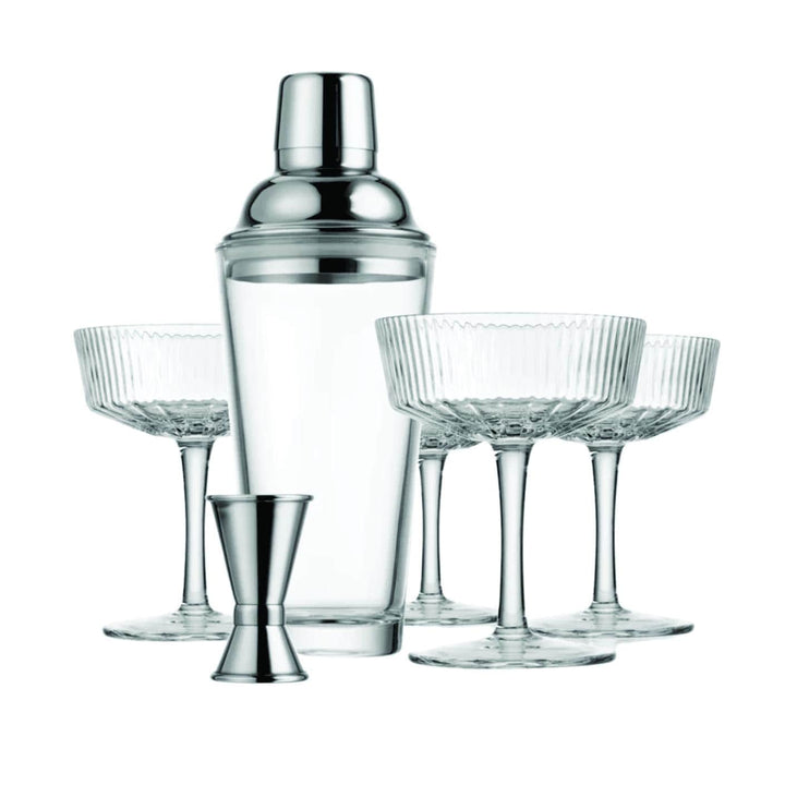 Personalized Cocktail Shaker Set – 6-Piece Crystal Martini Glasses, Shaker & Jigger, Wedding Shower or Engagement Gift
