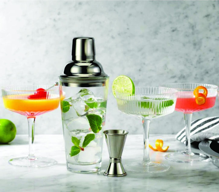 Espresso Martini Cocktail Gift Set – Crystal Glasses & Shaker, Luxury 6-Piece Bar Set, Engagement Gifts for Couples