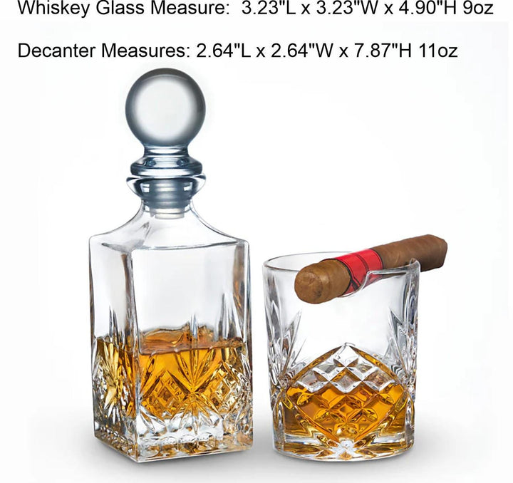 Whiskey & Rye Personalized Decanter Set – Comes with Mini Decanter and 9oz Cigar Holder Bourbon Glass - Barware Gift for Men - Home Bar