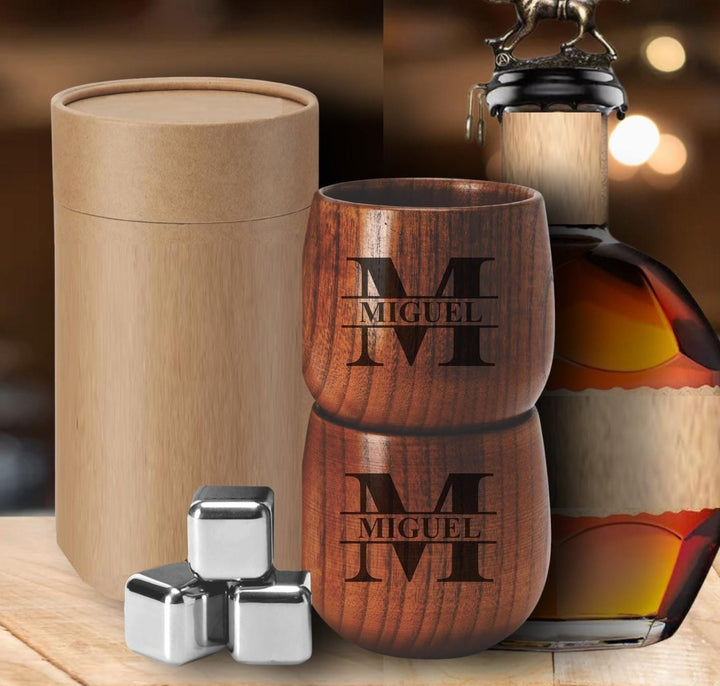 Personalized Groomsman Gift • Charred Wood Bourbon Glass or 2-Cup Set with Whiskey Stones • Groomsmen Proposal • BestMan Gifts