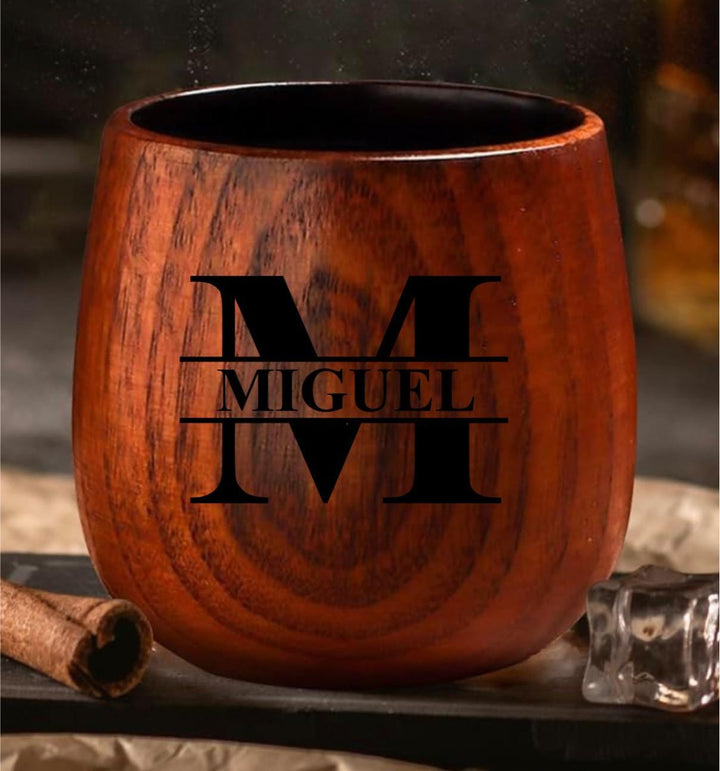 Personalized Wooden Whiskey Glass | Men Gifts | Bourbon Cup for Son & Husband | Anniversary | Christmas Gift