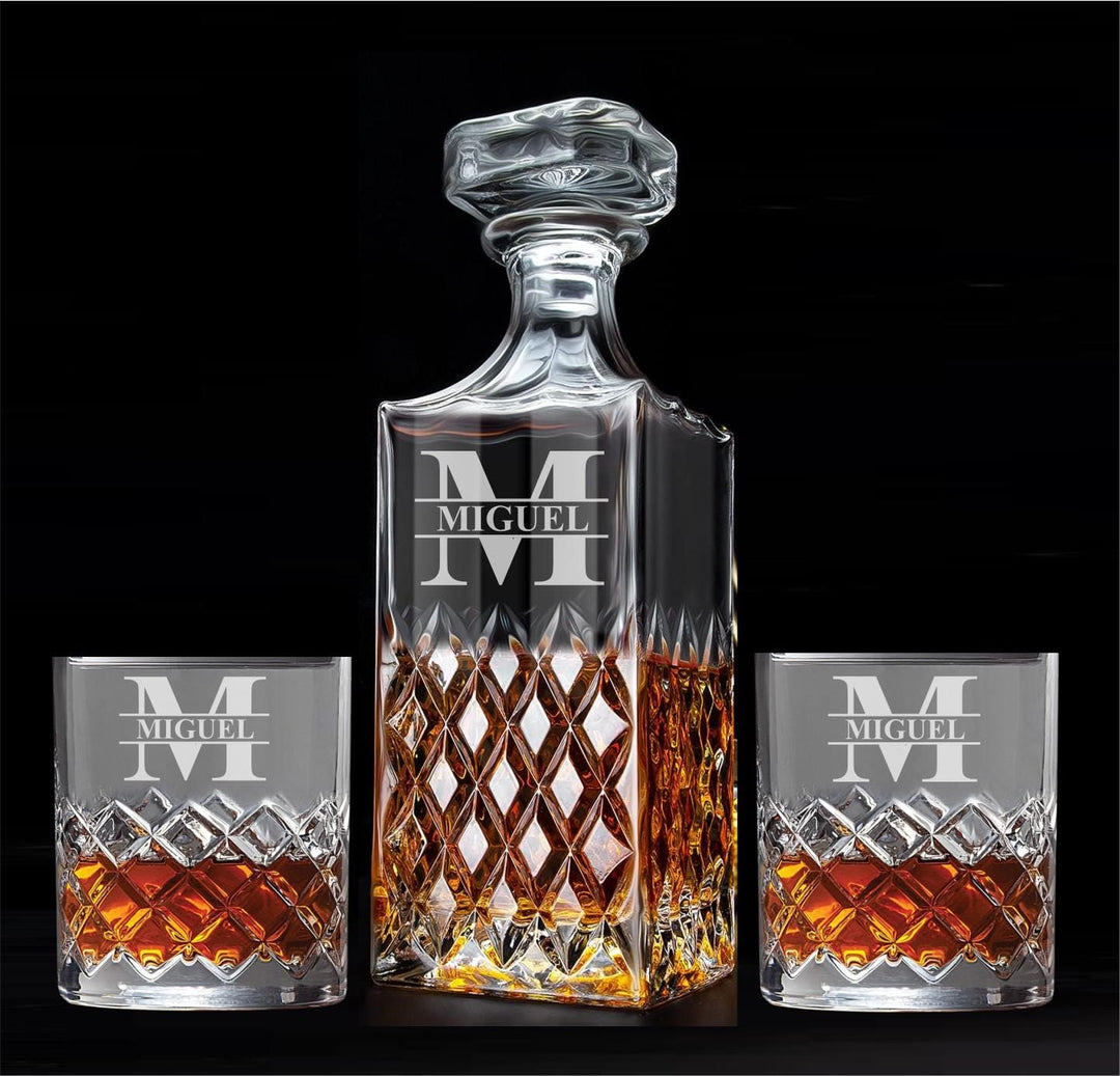 Whiskey Decanter - Bourbon Rock Glasses - Personalized Birthday Gift - Dad - Barware Gifts for Men