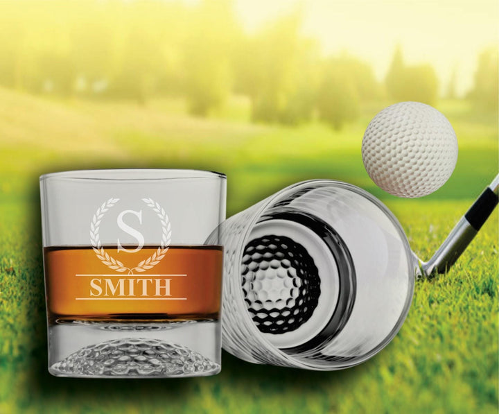 Personalized Golf Whiskey Decanter Set | Embossed Golf Ball Glasses | Customized Gift for Men, Dad, Husband, Son | Bourbon Lovers