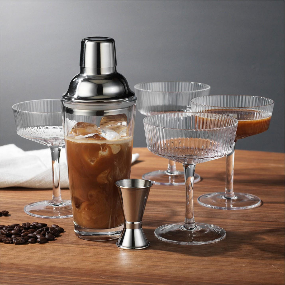 Personalized Cocktail Shaker Set – 6-Piece Crystal Martini Glasses, Shaker & Jigger, Wedding Shower or Engagement Gift