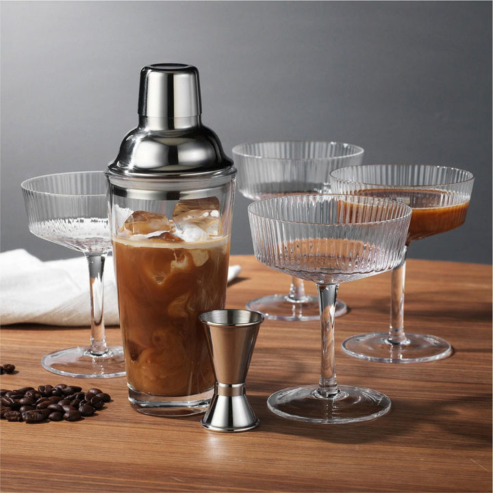Personalized Cocktail Shaker Set – 6-Piece Espresso Martini Gift - Crystal Coupes, Shaker & Jigger - Housewarming
