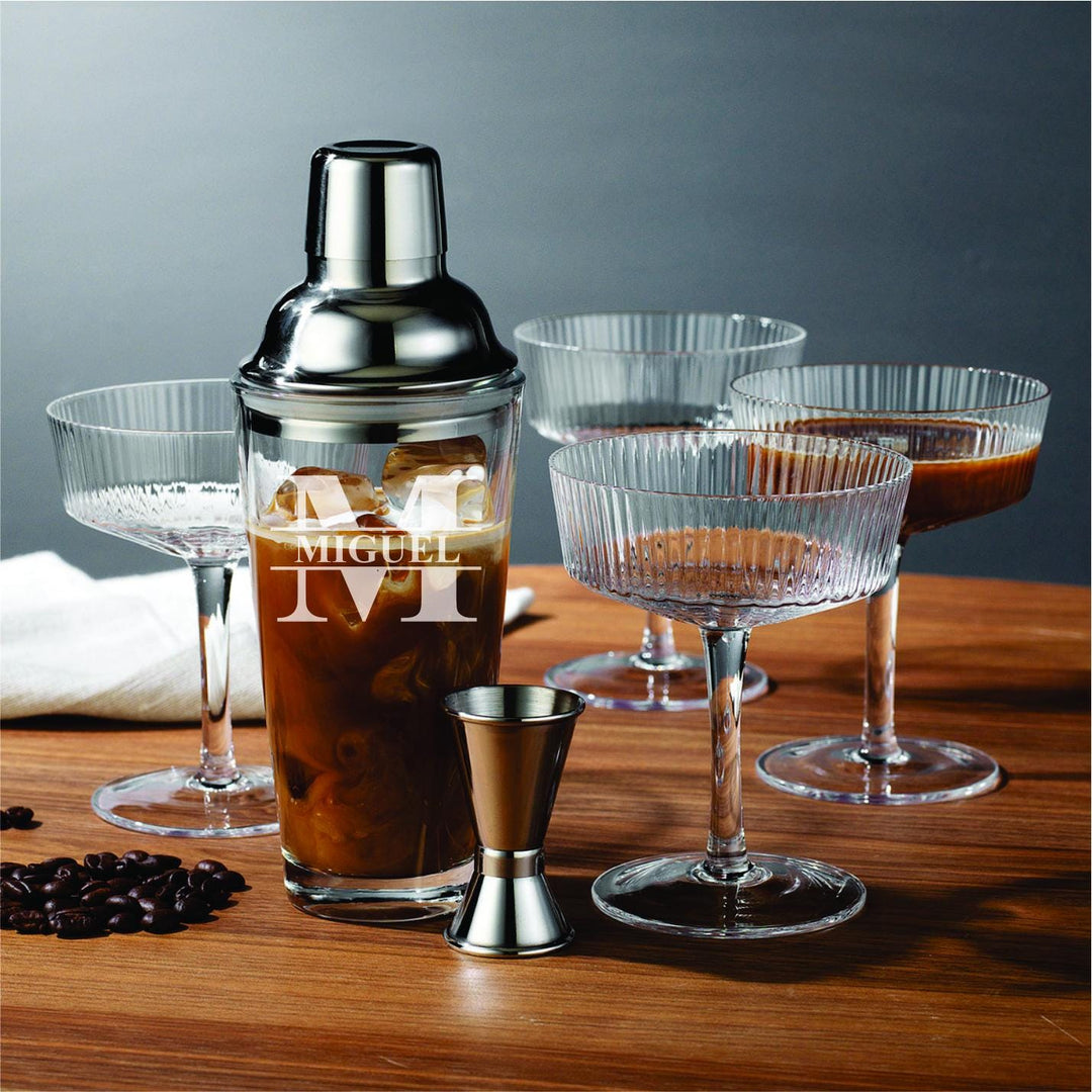 Espresso Martini Cocktail Gift Set – Crystal Glasses & Shaker, Luxury 6-Piece Bar Set, Engagement Gifts for Couples