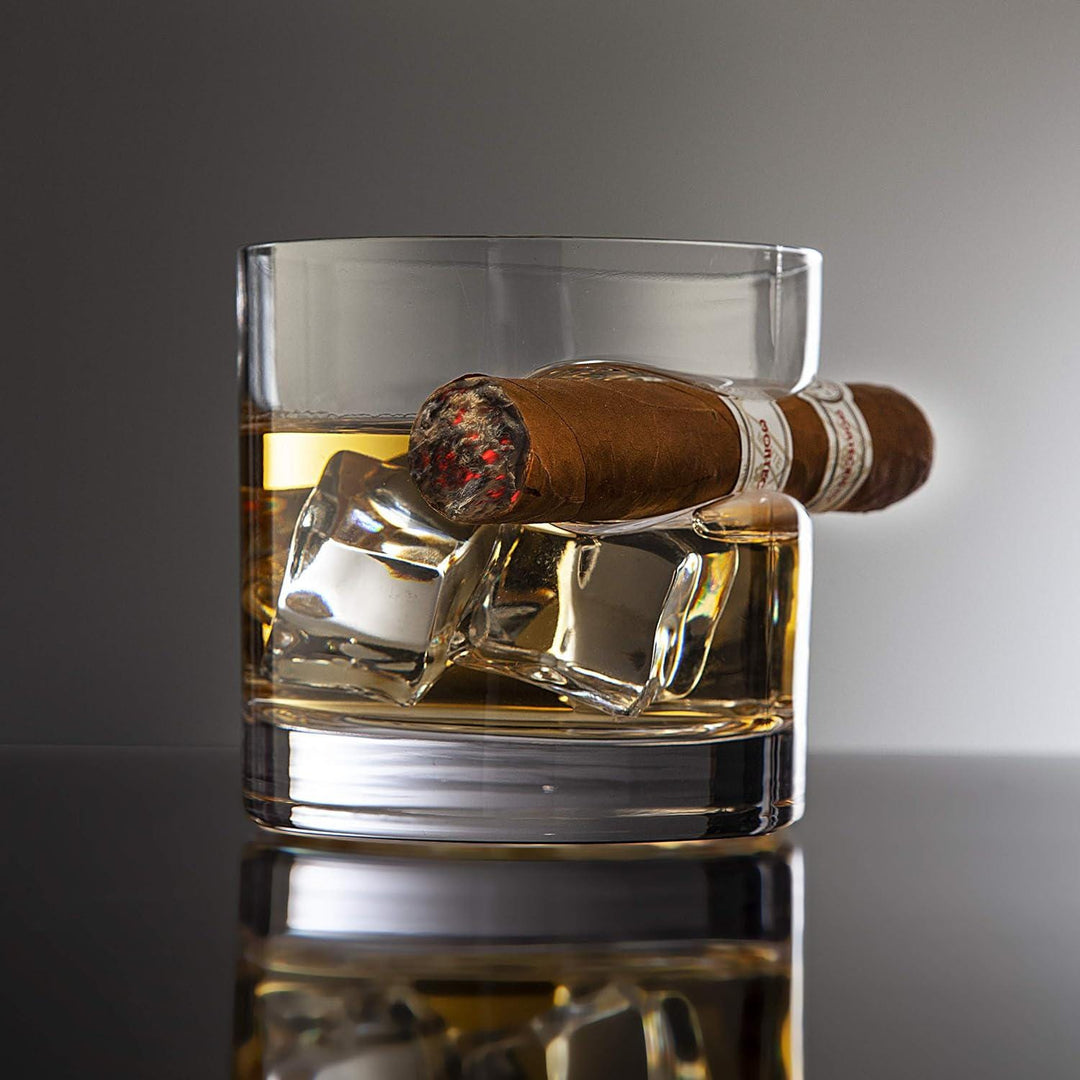 Cigar Whiskey Glass & Stones Gift Set – Personalized Bourbon Glasses - Elegant Wooden Gift Box Option - Christmas Gifting - Cigars Holder