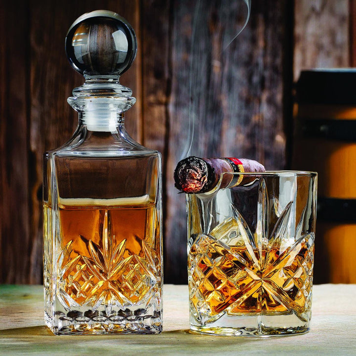 Whiskey & Rye Personalized Decanter Set – Comes with Mini Decanter and 9oz Cigar Holder Bourbon Glass - Barware Gift for Men - Home Bar
