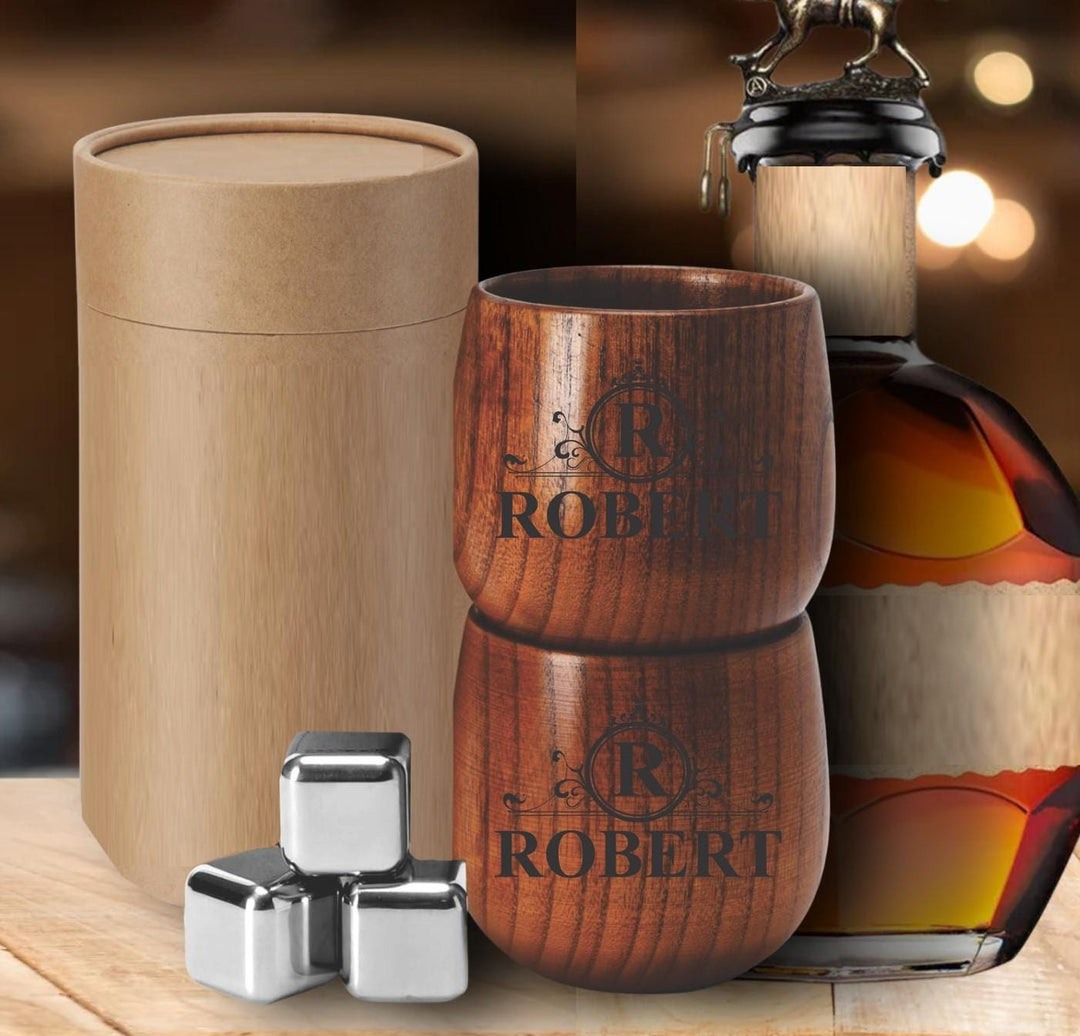 Personalized Groomsman Gift • Charred Wood Bourbon Glass or 2-Cup Set with Whiskey Stones • Groomsmen Proposal • BestMan Gifts