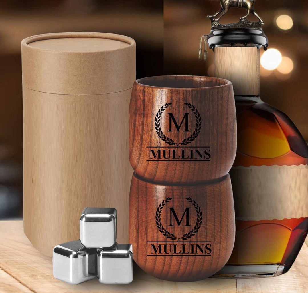 Personalized Groomsman Gift • Charred Wood Bourbon Glass or 2-Cup Set with Whiskey Stones • Groomsmen Proposal • BestMan Gifts