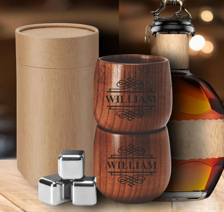 Personalized Groomsman Gift • Charred Wood Bourbon Glass or 2-Cup Set with Whiskey Stones • Groomsmen Proposal • BestMan Gifts
