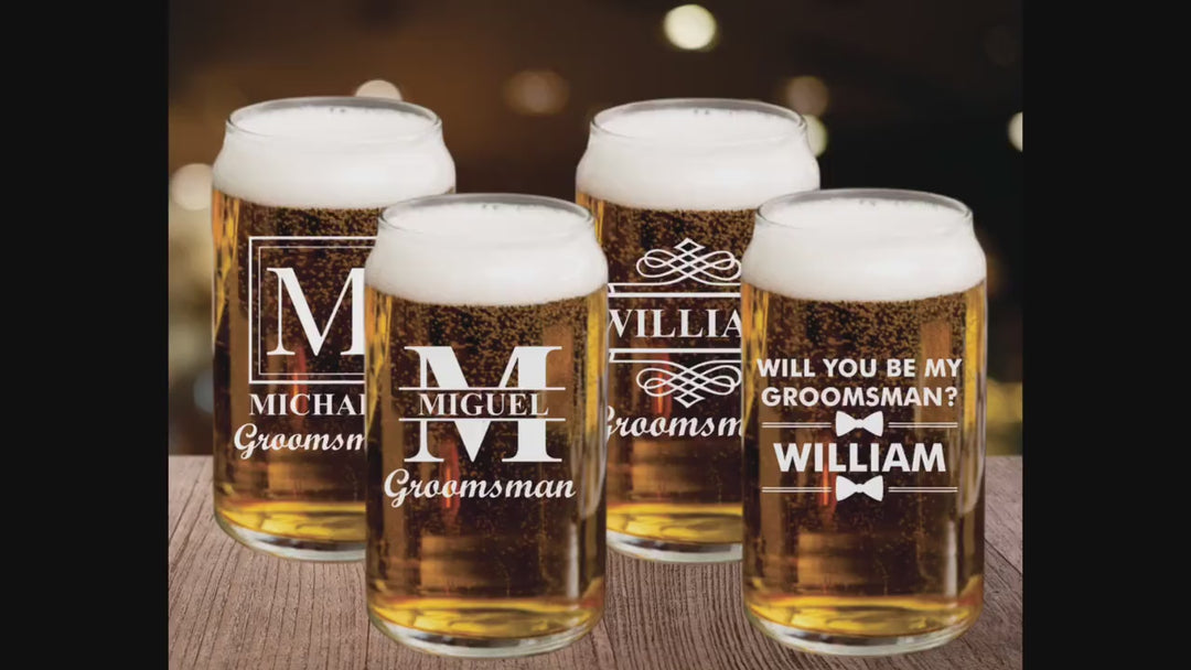 Set of 4 Groomsmen Beer Gift, Beer Gift, Beer Can Glass, Groomsmen Proposal, Custom Pint Glass Gift, Best Man Personalized Beer Glass, Mug