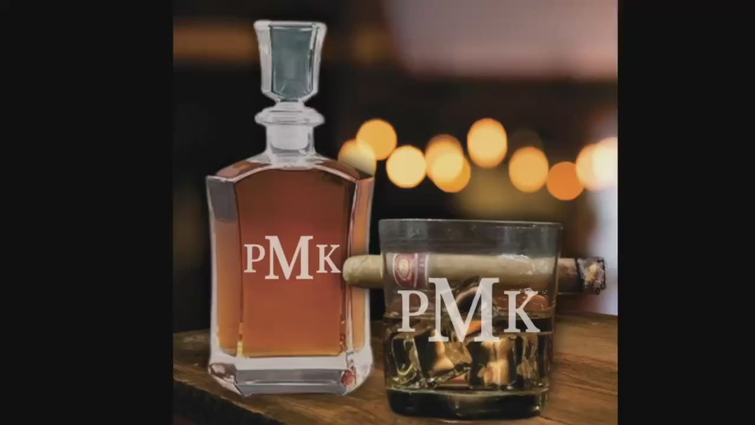 Personalized Gift for Dad, Whiskey Decanter Gift for Fathers day, Bourbon Glass Cigar Holder, Gift For Him, Gift for Man, Cigar Gift For Dad