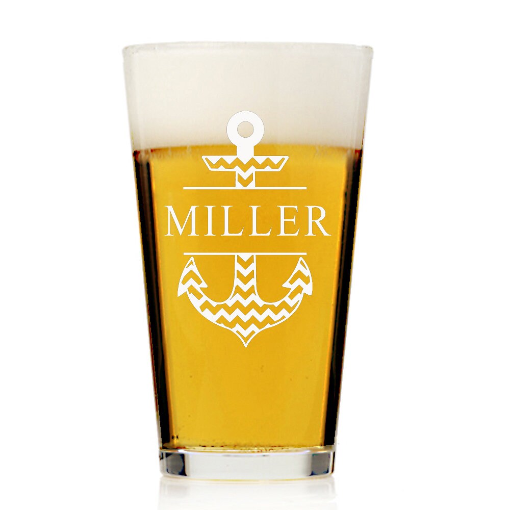 Personalized Pint Beer Glass, Split Monogram Anchor Beer glass, Personalized Beer Glass , Engraved Pint Beer ,Groomsman Gifts,Beer Gift