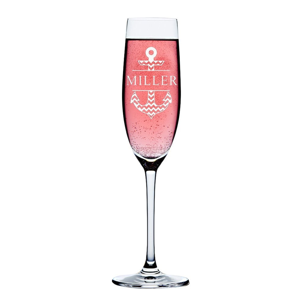 Monogram Champagne Flutes, Custom Nautical Champagne Glass, Wedding toasting flutes, Personalized Wedding Gift,Engraved Champagne Glass