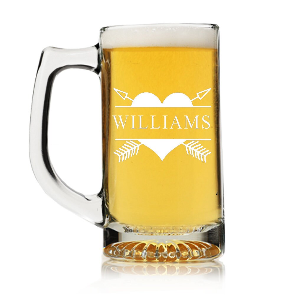 Personalized Heart Beer Mug Glass, Split Monogram Beer glass, Personalized Beer Glass Gift, Engraved Beer Mugs,Groomsman Gifts,Beer Gift