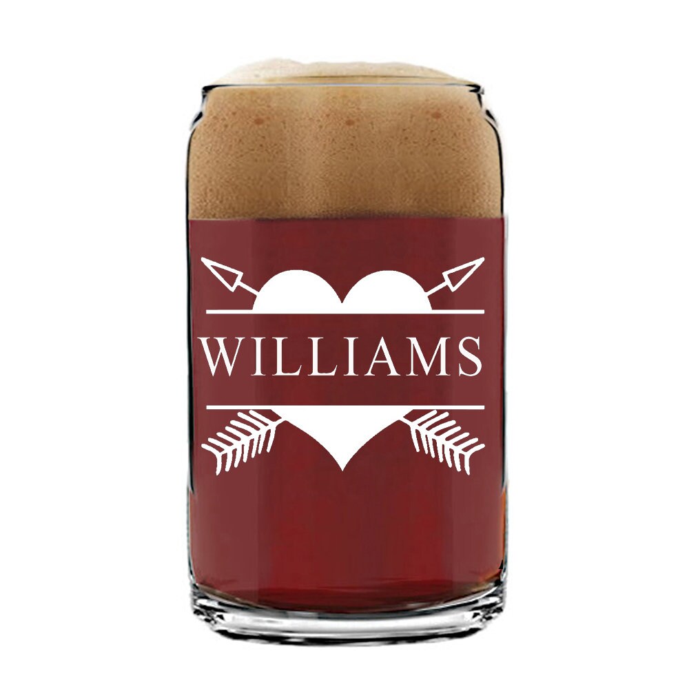 Personalized Heart Beer Glass, Split Monogram Beer glass, Custom Beer Glass , Engraved Pint Beer ,Groomsman Gifts,Beer Gift