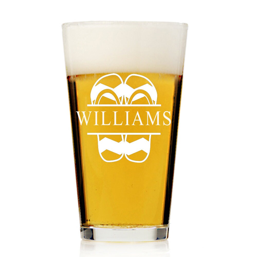 Personalized Pint Beer Glass, Split Monogram Beach Theme Beer glass, Personalized Beer Glass , Engraved Pint Beer ,Groomsman Gifts,Beer Gift