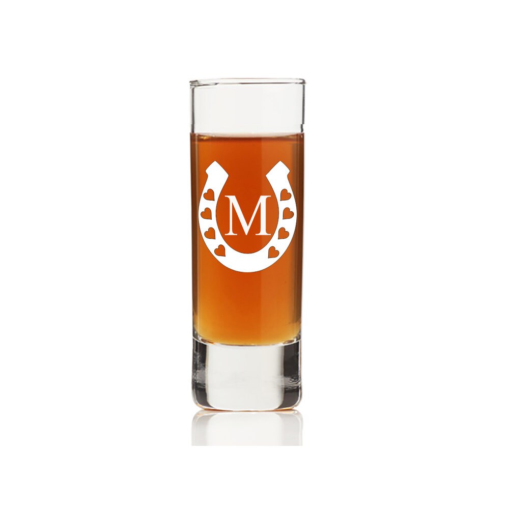 Personalized Lucky Horseshoe Monogram Shot Glass, Custom Shot Glass, Engraved Shot glass,Bridesmaid shot glass ,Groomsmen Shot Glass Gift