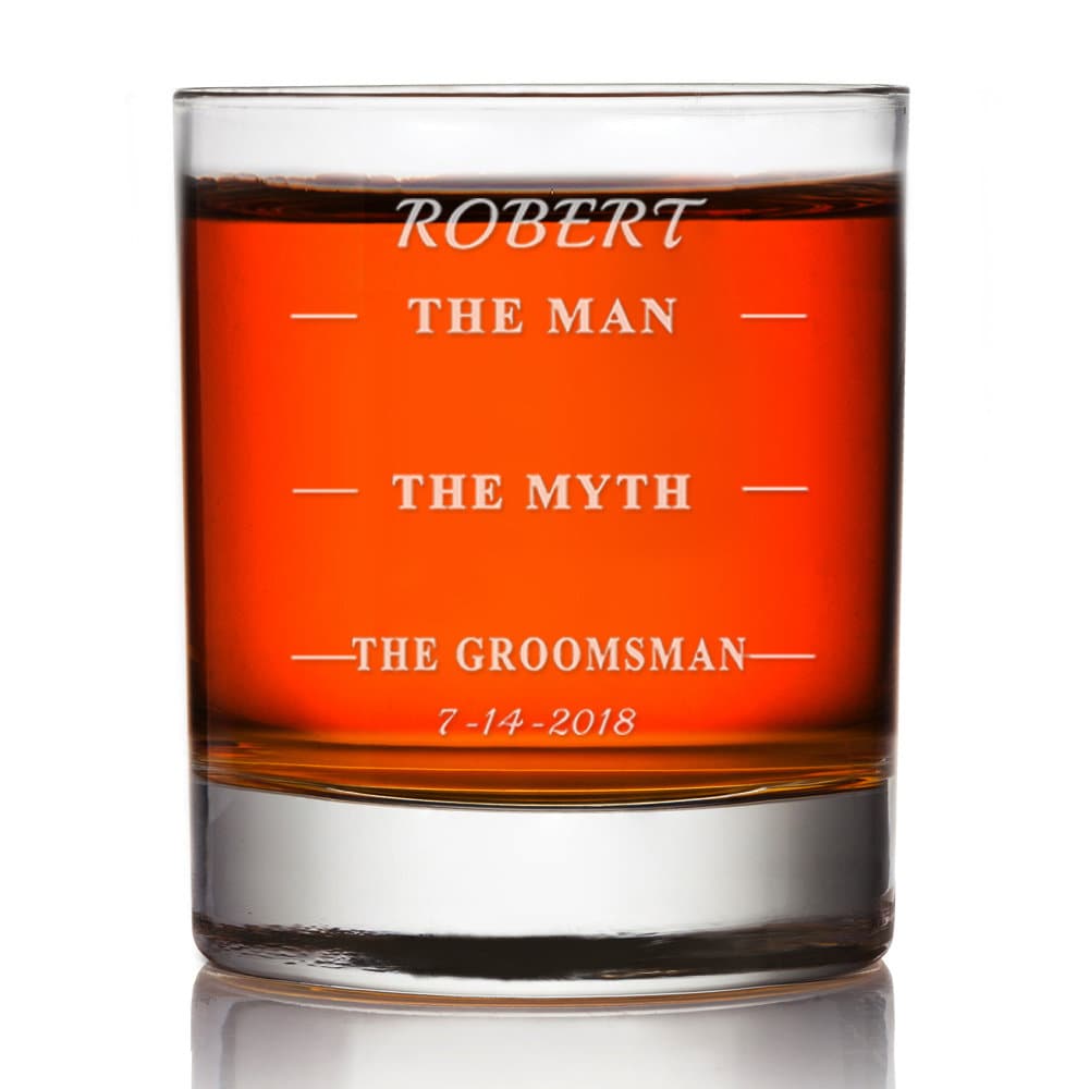 Personalized The Man, The Myth, The Groomsman Whiskey Glass, Engraved Groomsman Rocks Glass, Custom Whiskey Groomsmen Gift, Wedding Gift