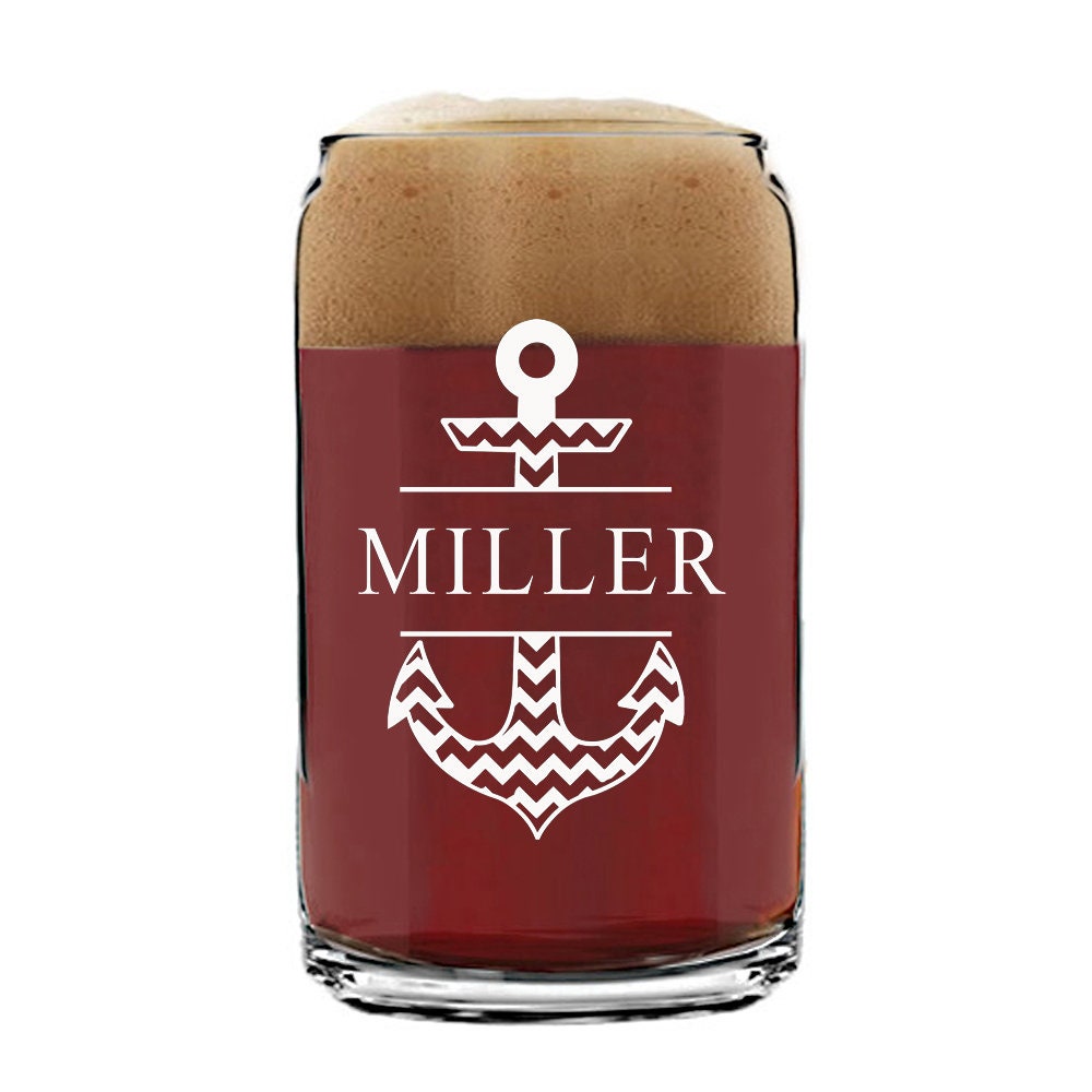 Personalized Nautical Beer Glass, Split Monogram Beer glass, Custom Anchor Beer Glass , Engraved Pint Beer ,Groomsman Gifts,Beer Gift