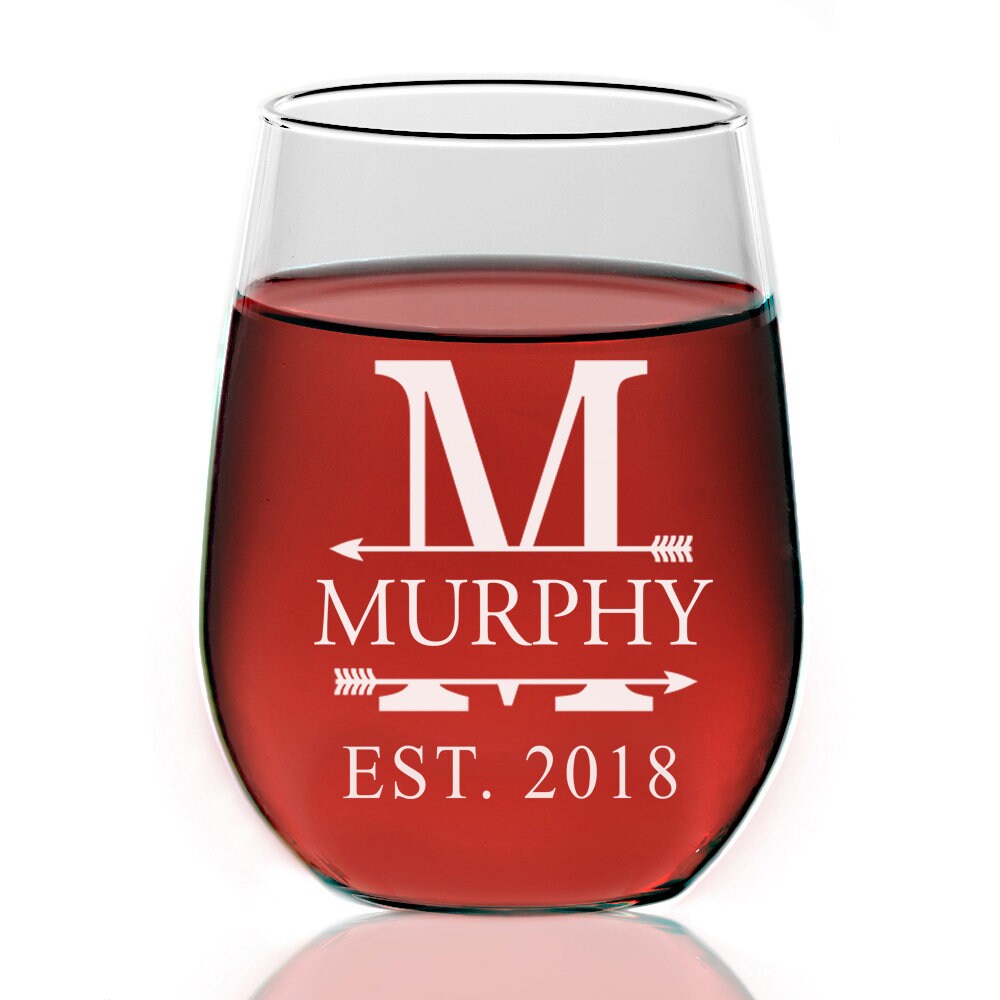 Personalized Split Letter Stemless Wine Glass, Engraved Wine Glass,Split Monogram Wine glass,Wine glass Bridesmaid Gift,Groomsman Wine Glass