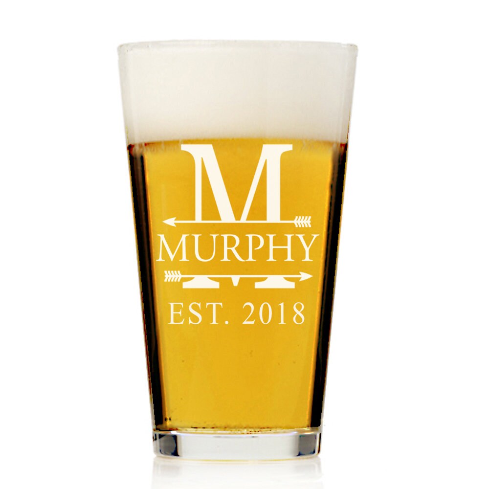 Engraved Split Monogram Pint Beer Glass, Custom Engraved Beer glass, Personalized Beer Glass , Engraved Pint Beer ,Groomsman Gifts