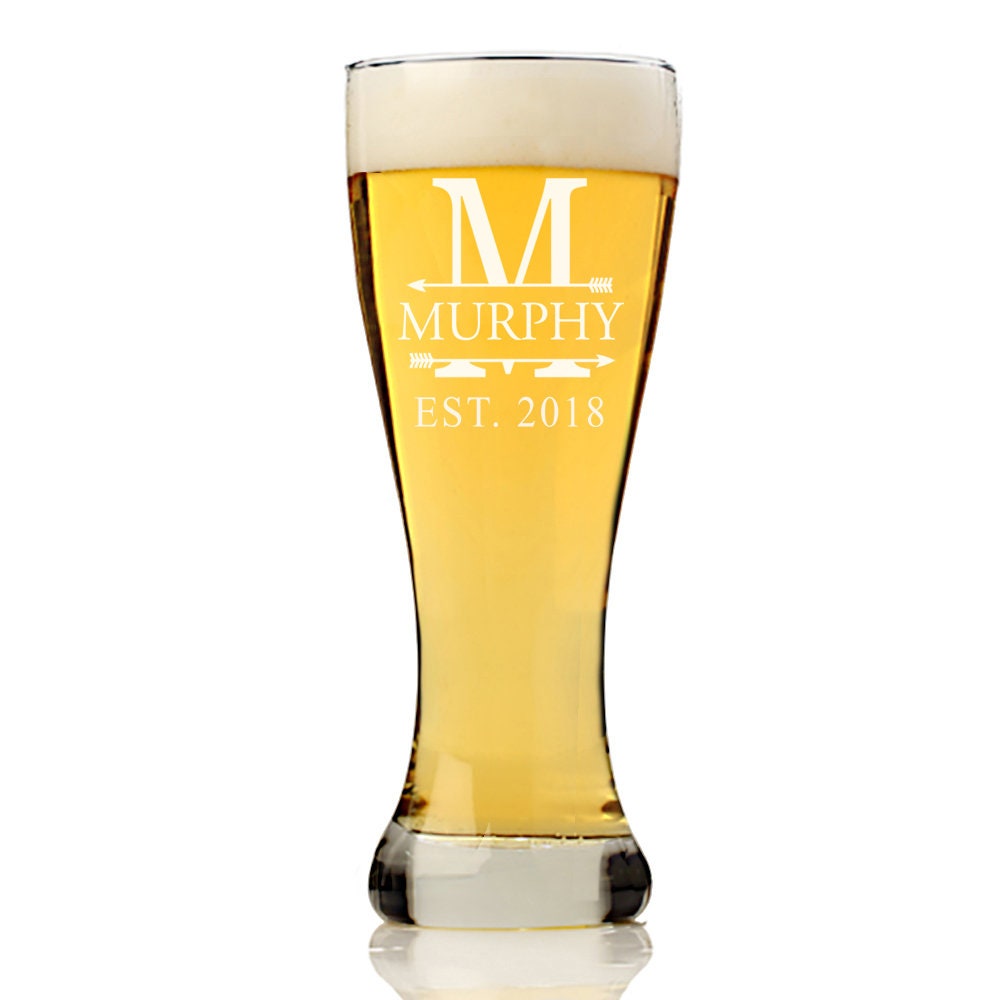 Personalized Split Monogram Pub Beer Glass, Custom Split Monogram Beer glass, Personalized Beer Glass ,Engraved Beer Mugs, Groomsman Gifts