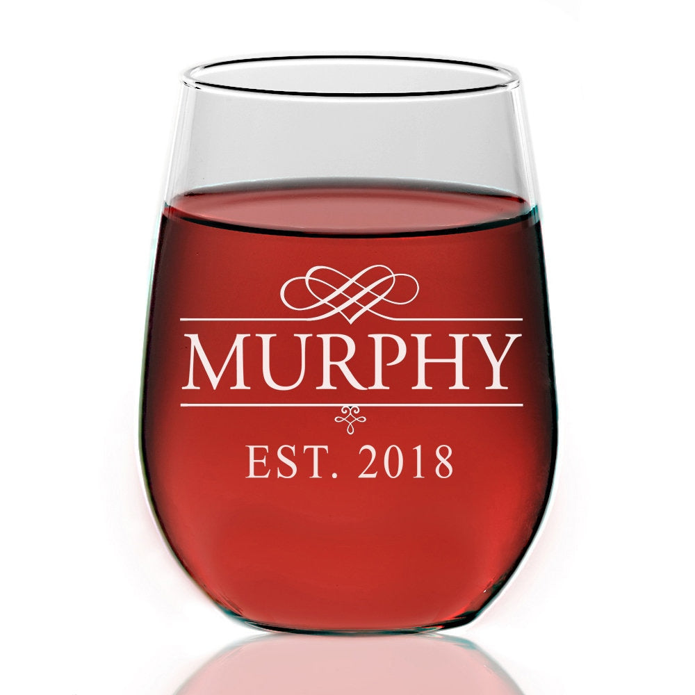 Custom Engraved Personalized Stemless Wine Glass, Engraved Wine Glass,Monogram Wine glass,Wine glass Bridesmaid Gift,Groomsman Wine