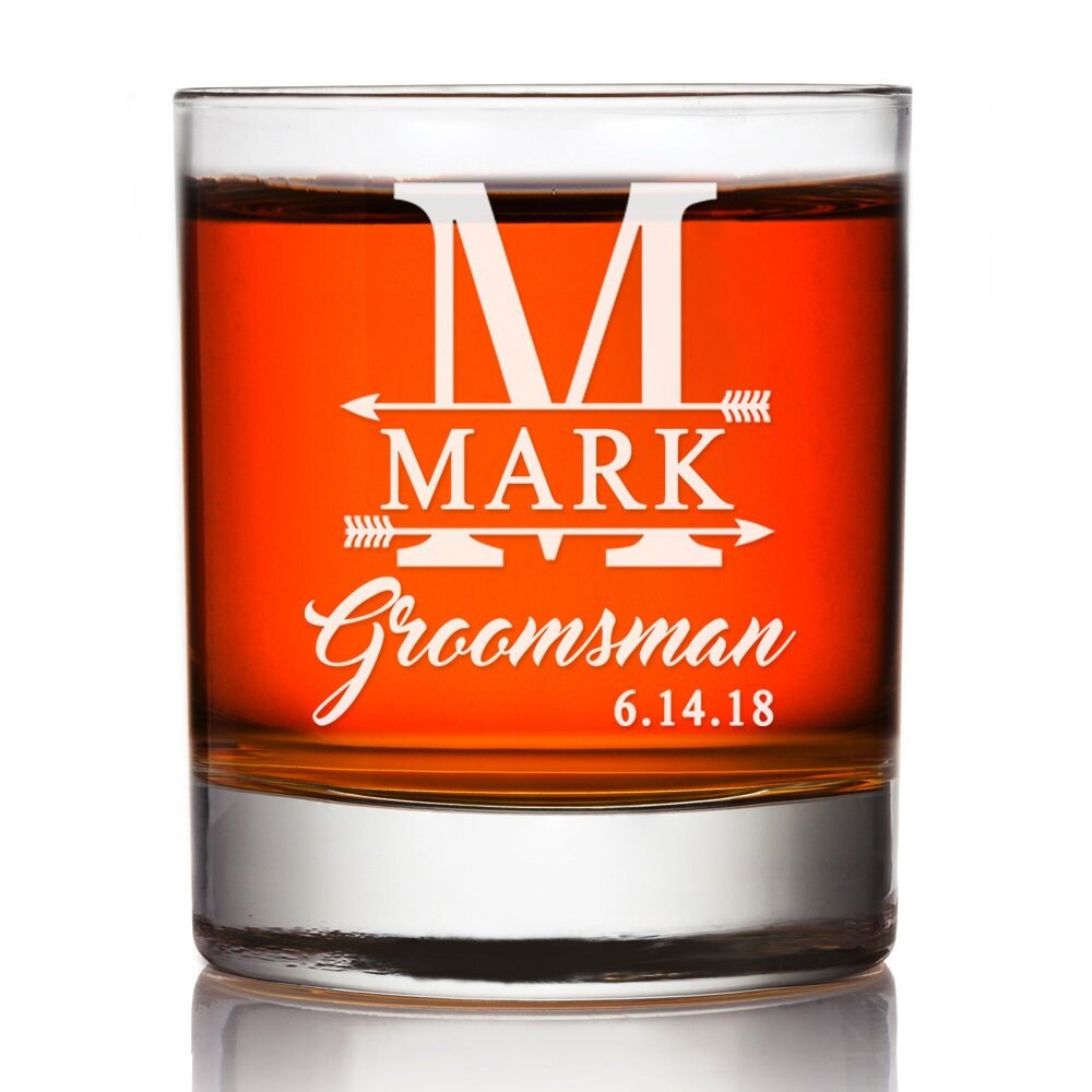 Monogram Groomsman Custom Whiskey Glasses , Personalized Groomsmen Scotch Glasses, Groom Rocks Glass Gift, Engraved Best Man Whiskey