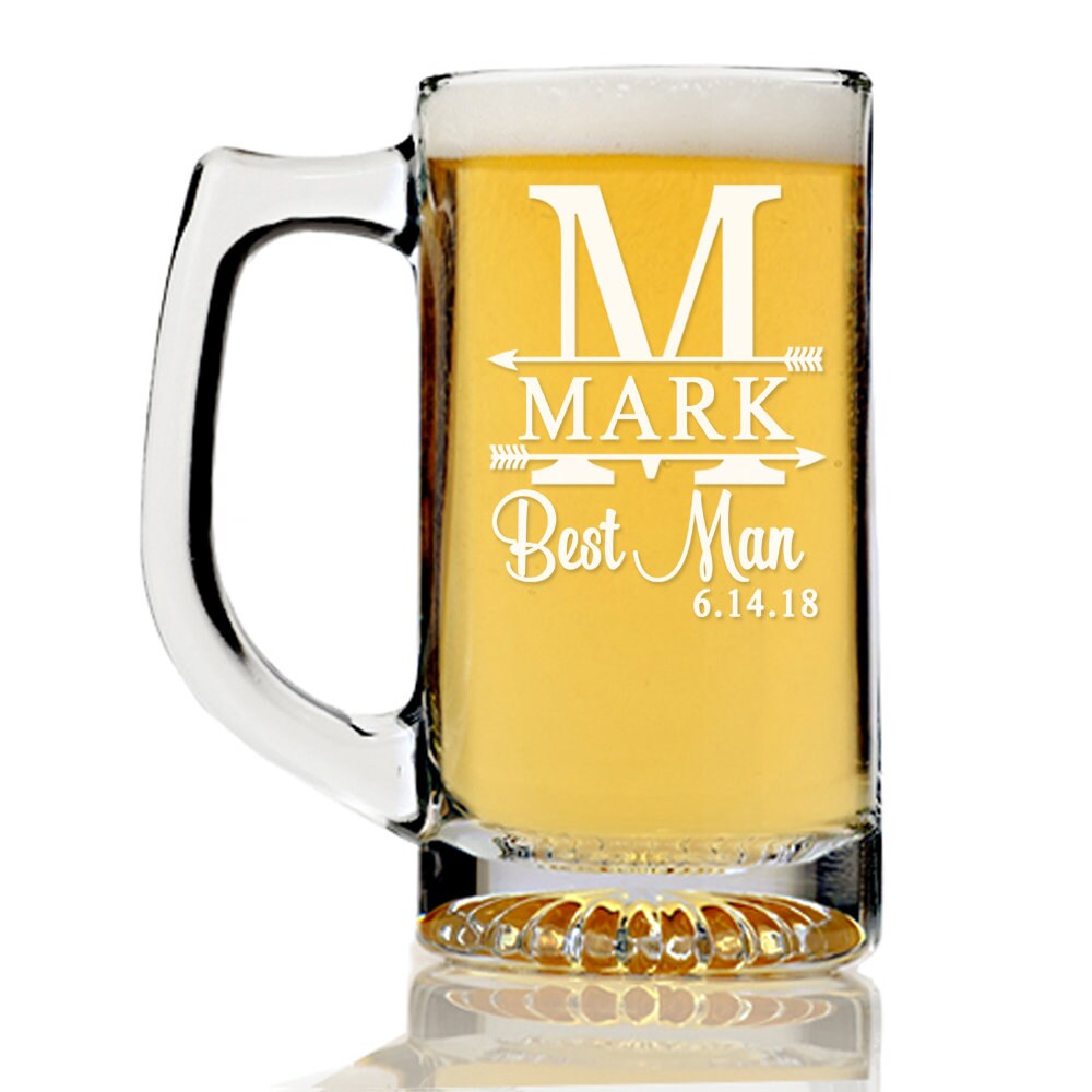 Monogram Groomsman Beer Mug Glass Gift, Personalized Groomsmen Beer Gift, Engraved Groomsmen Beer Glass, Custom Beer Mug Best Man gift,Groom