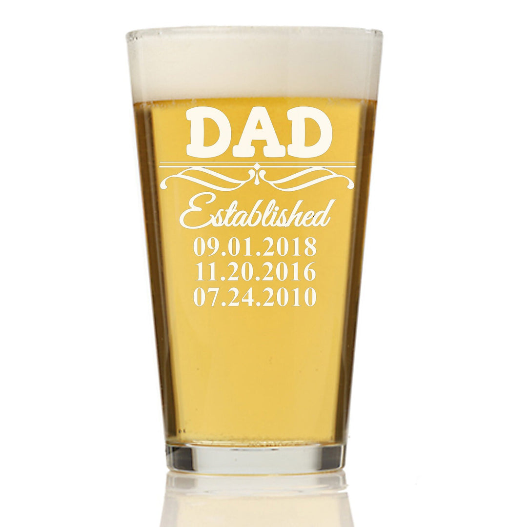 Custom Dad Established Pint Beer Glass Father's Day Gift, Family Tree Custom Engraved Beer glass, Personalized Dad Beer Glass, Dad Birthday