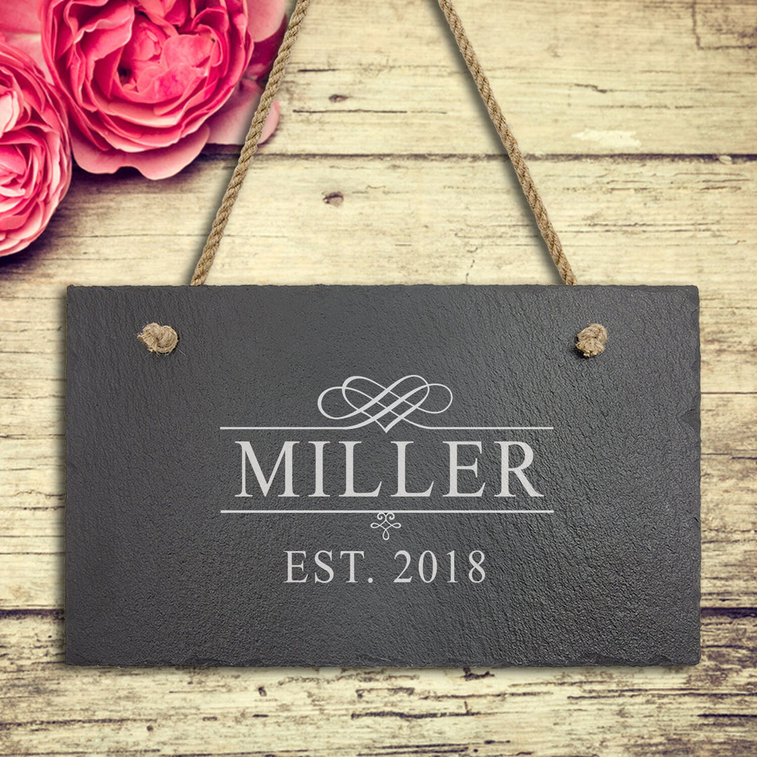 Personalized Flourish Slate Sign Couples Gifts, Housewarming Engraved Stone Sign , Wedding Gift For Couples, Bridal Shower Gift, Rustic Gift