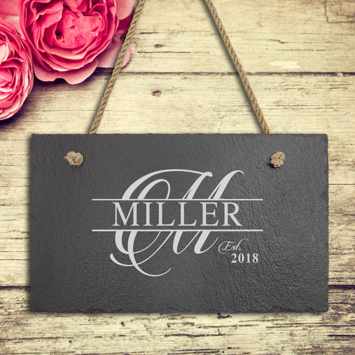 Personalized Rustic Monogram Slate Sign Couples Gifts, Housewarming Engraved Stone Sign , Wedding Gift For Couples, Bridal Shower Gift