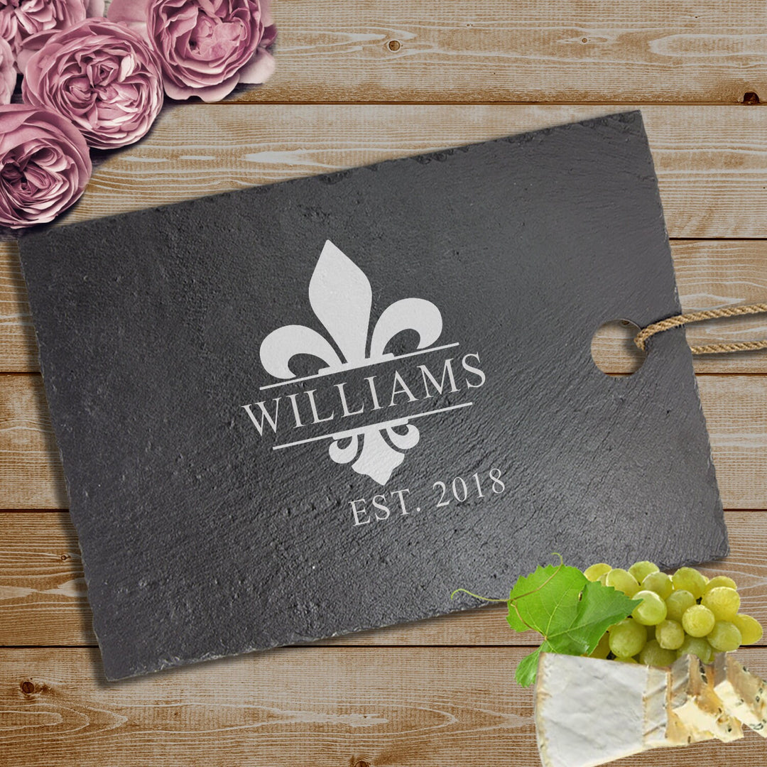 Fleur De Lis Monogram Design Cutting Board Couples Gifts, Housewarming Engraved Cutting Board , Wedding Gift For Couples, Bridal Shower Gift