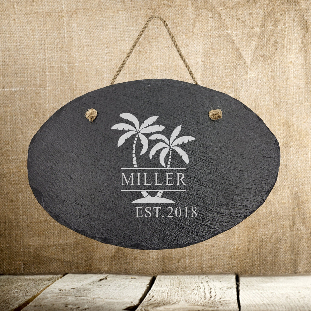 Personalized Palm Tree Monogram Slate Sign Couples Gifts, Housewarming Engraved Stone Sign , Wedding Gift For Couples, Bridal Shower Gift