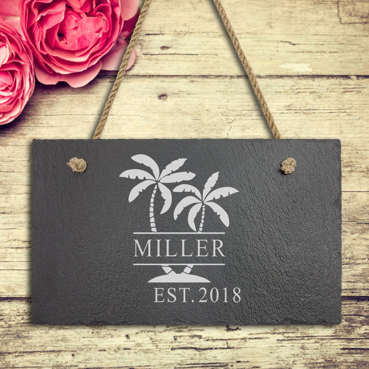 Personalized Palm Tree Monogram Slate Sign Couples Gifts, Housewarming Engraved Stone Sign , Wedding Gift For Couples, Bridal Shower Gift